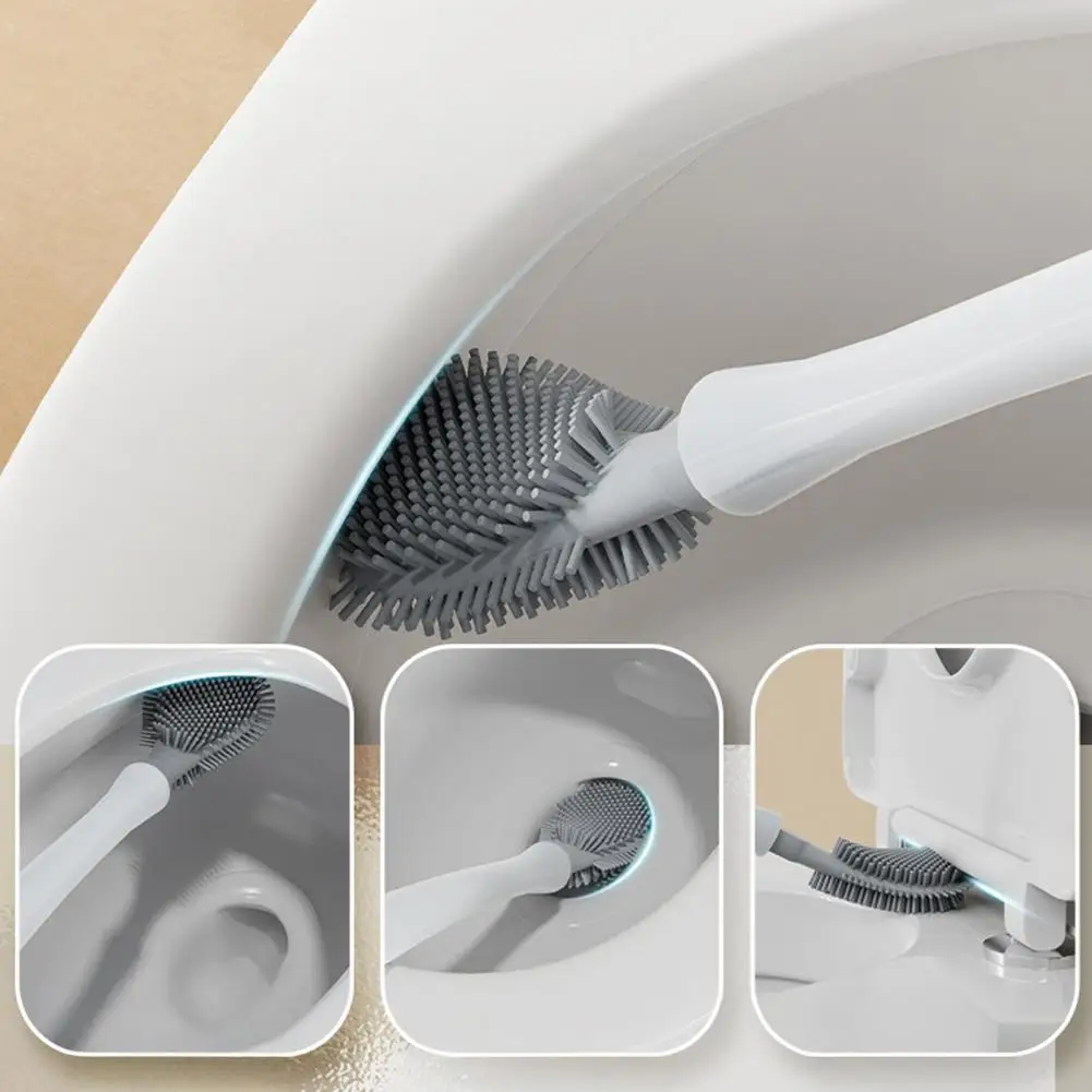 Non Scratch Toilet Brush Toilet Brush with Long Handle Soft Silicone Brush Head Full Coverage Scrubber Quick-drying Odor