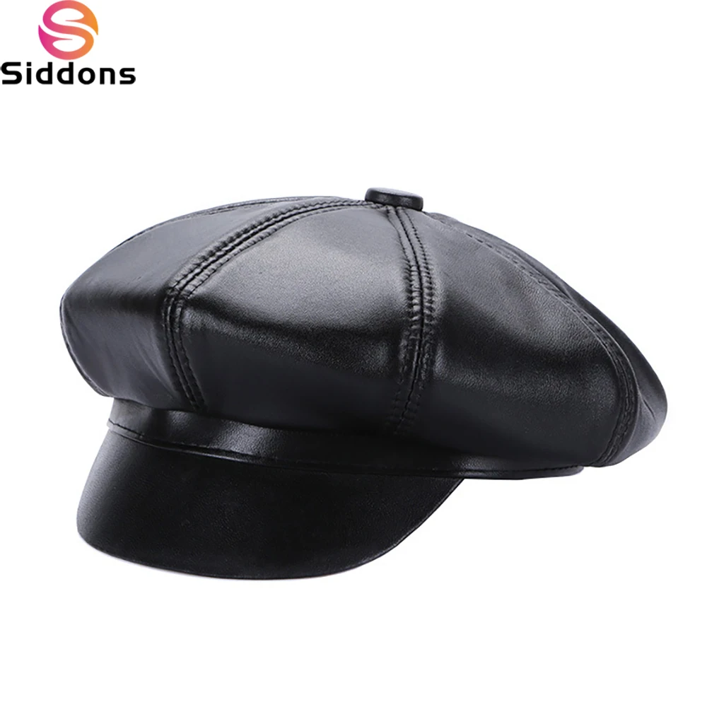 

2025 Fashion Real Leather Berets Man Women Casual Duckbill Hats Vintage Italian Luxury Genuine Leather Winter Outdoor Warm Caps