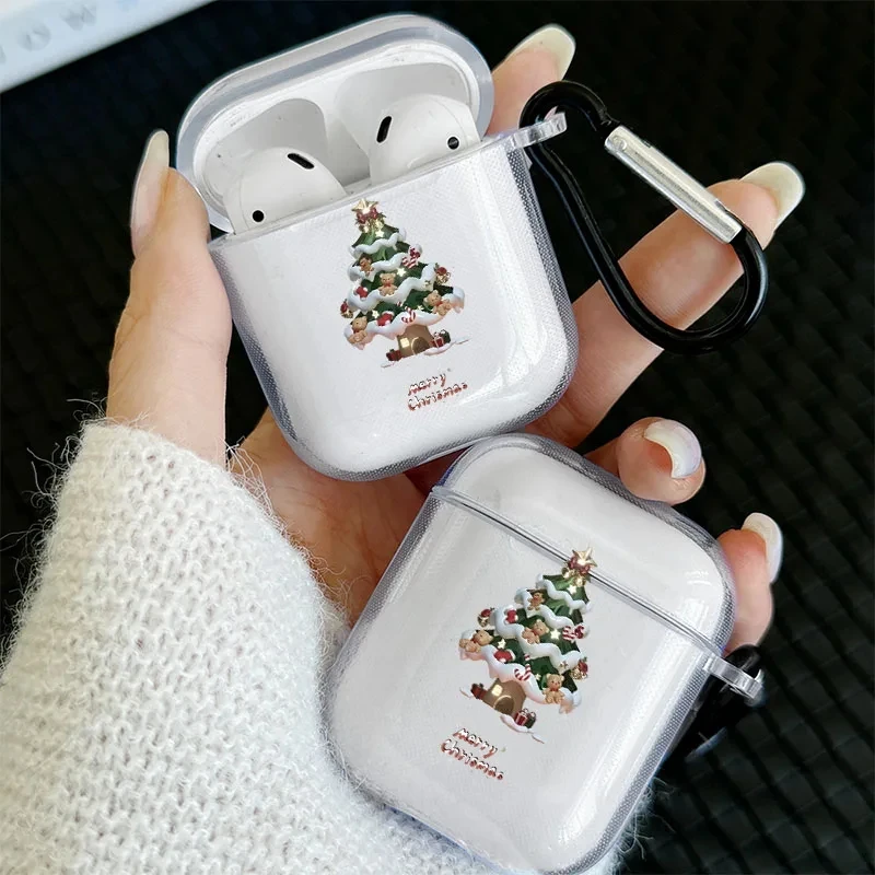 

Little Bear Christmas Tree and Snowman Pattern Headphone Case for AirPods 1/2 3 4 for Airpods Pro2 and Pro Anti-Fall Soft Cover