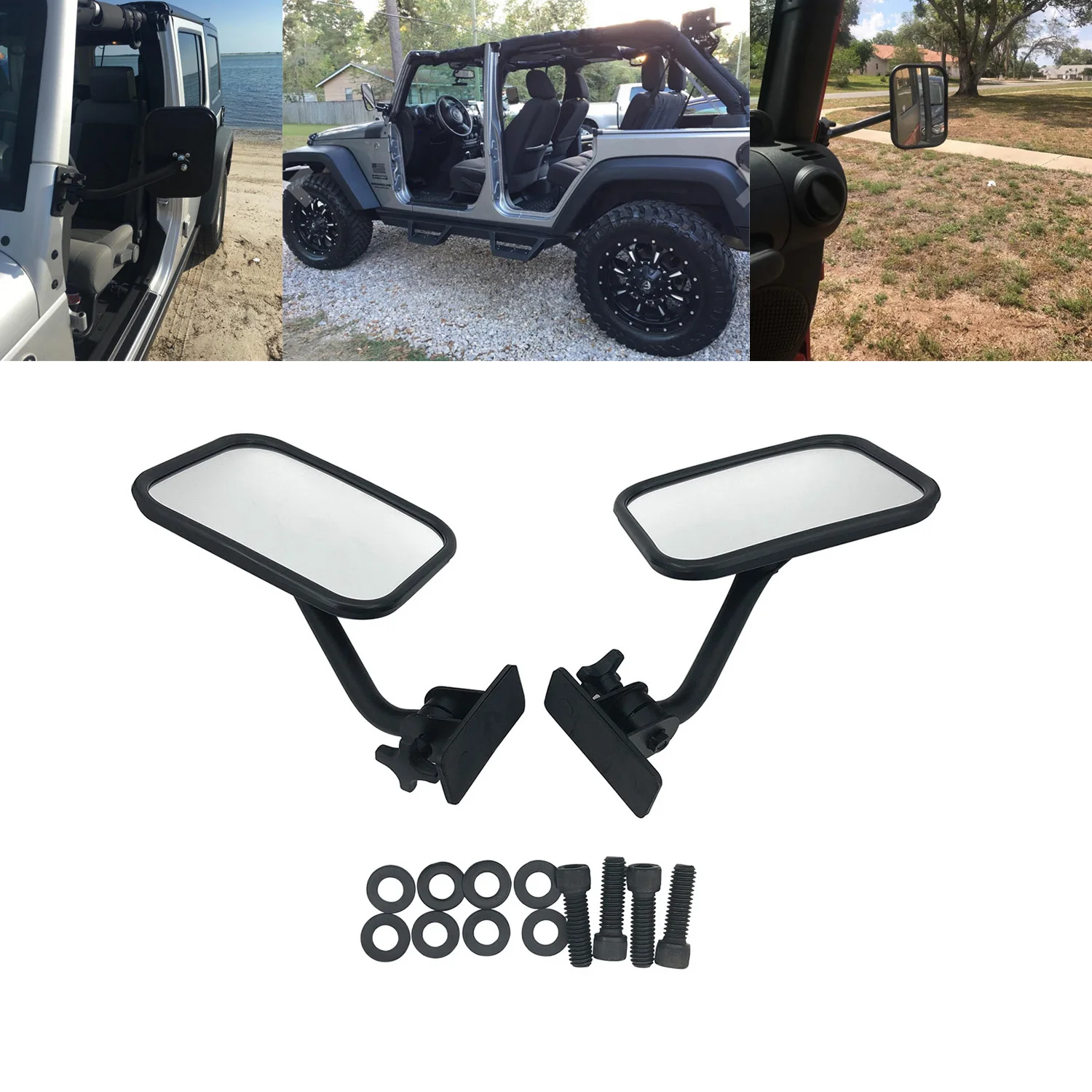 Quick Release Rectangular Rear View Side Mirror For Jeep Wrangler JKU JK CJ YJ TJ 1997-2017