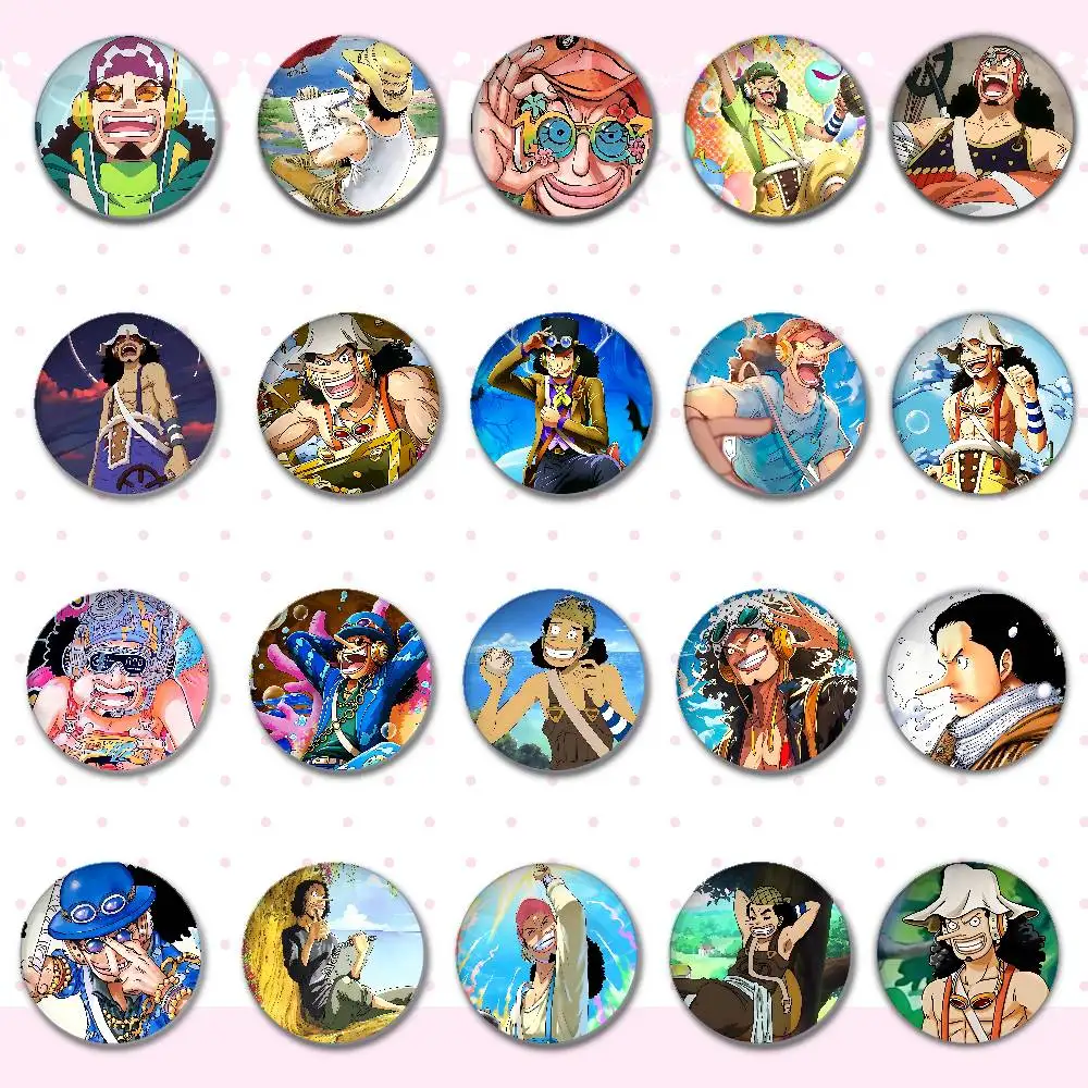 Insignias de One Piece Usopp, Broche Redondo, Lindas Insignias de Dibujos Animados, Insignias de Cosplay, DIY para Mochilas, Ropa, Joyería, Pins