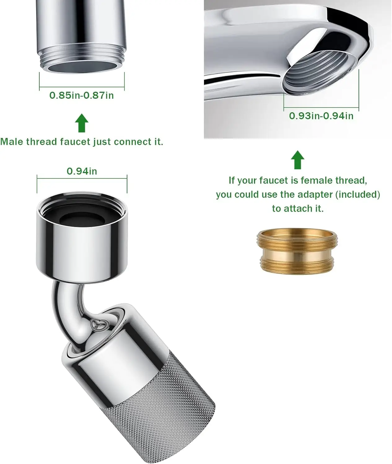 Swivel Faucet Aerator Dual Spray Modes metal Faucet Nozzle 720° Big Angle Rotate Kitchen Attachment Faucet Extender for Bathroom