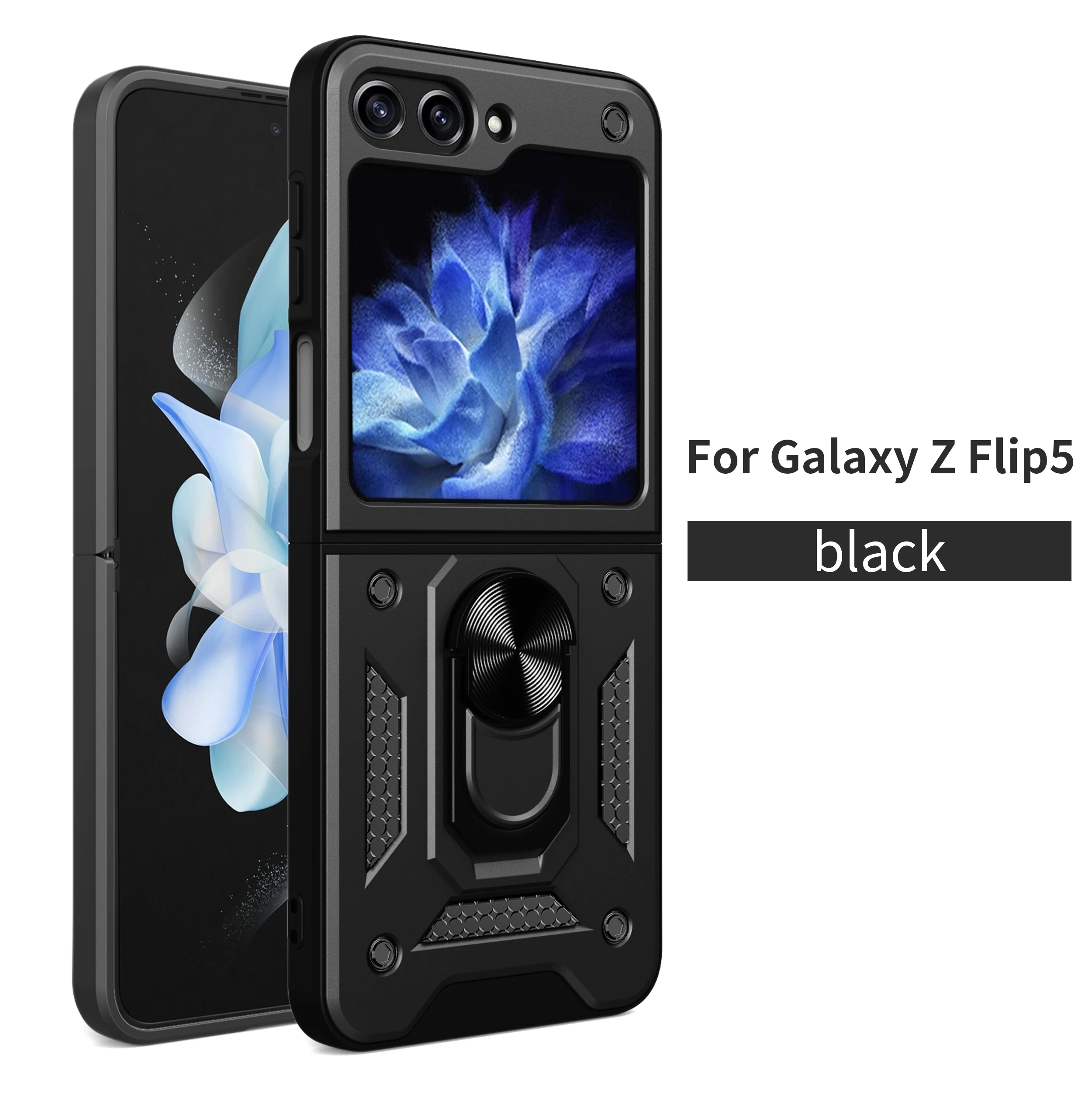 For Samsung Z Flip5 Case Galaxy Z Flip6 Cover Z Flip 7 6 5 Magnetic Ring Holder Armor Phone Case Slide Camera Protect Back Cover