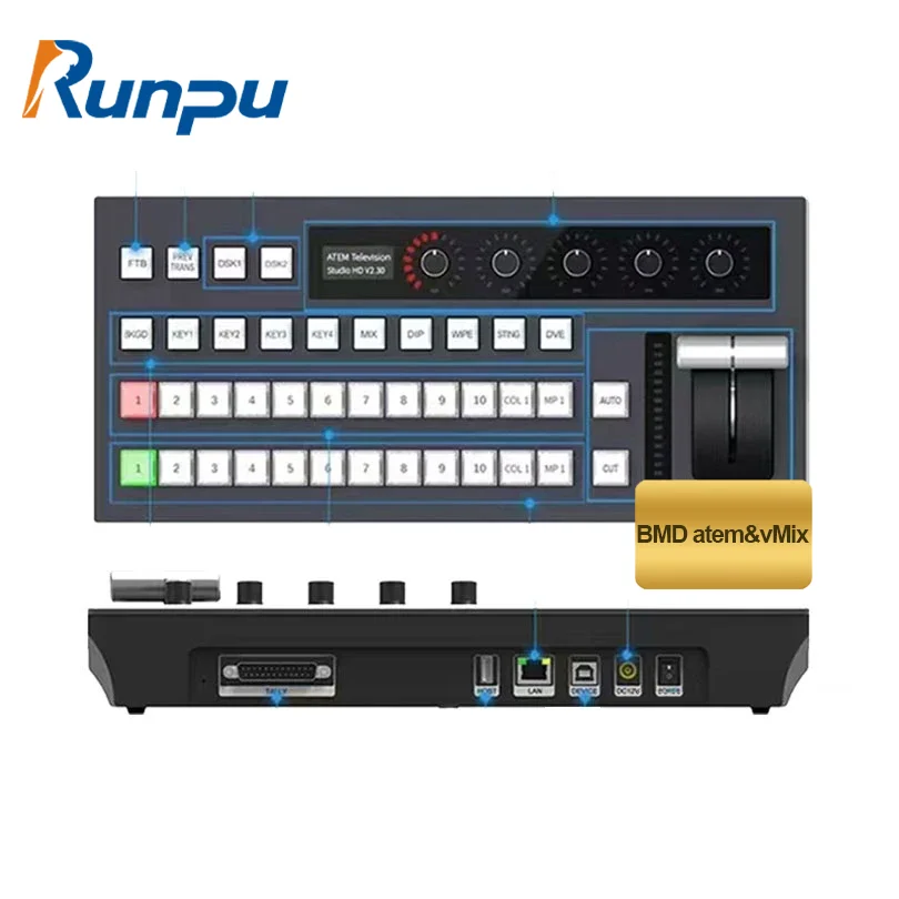 2026 Runpu D90 Amazing BMD Atem and VMix Software Video Switcher Console Live Streaming,Blackmagic Atem Video Mixer Control Pane