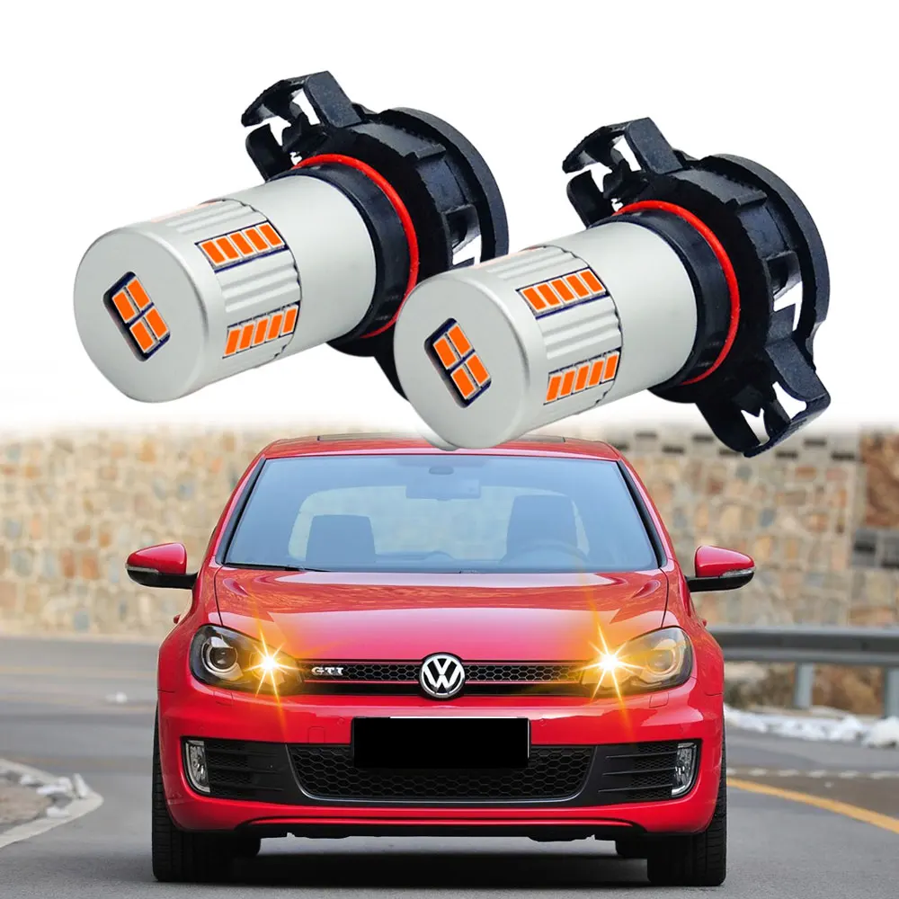 2pcs PSY24W LED Bulbs for Golf MK6 front Turn Signal Light Error Free Super Bright 2800lm Amber Yellow PG20/4 12180 12188NAC1