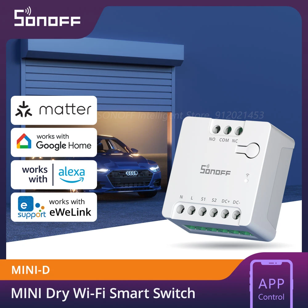 SONOFF MINI-D Matter WiFi Smart Switch Dry Contact Relay eWeLink Garage Door Controller AC / DC Input Module for Valves Motors