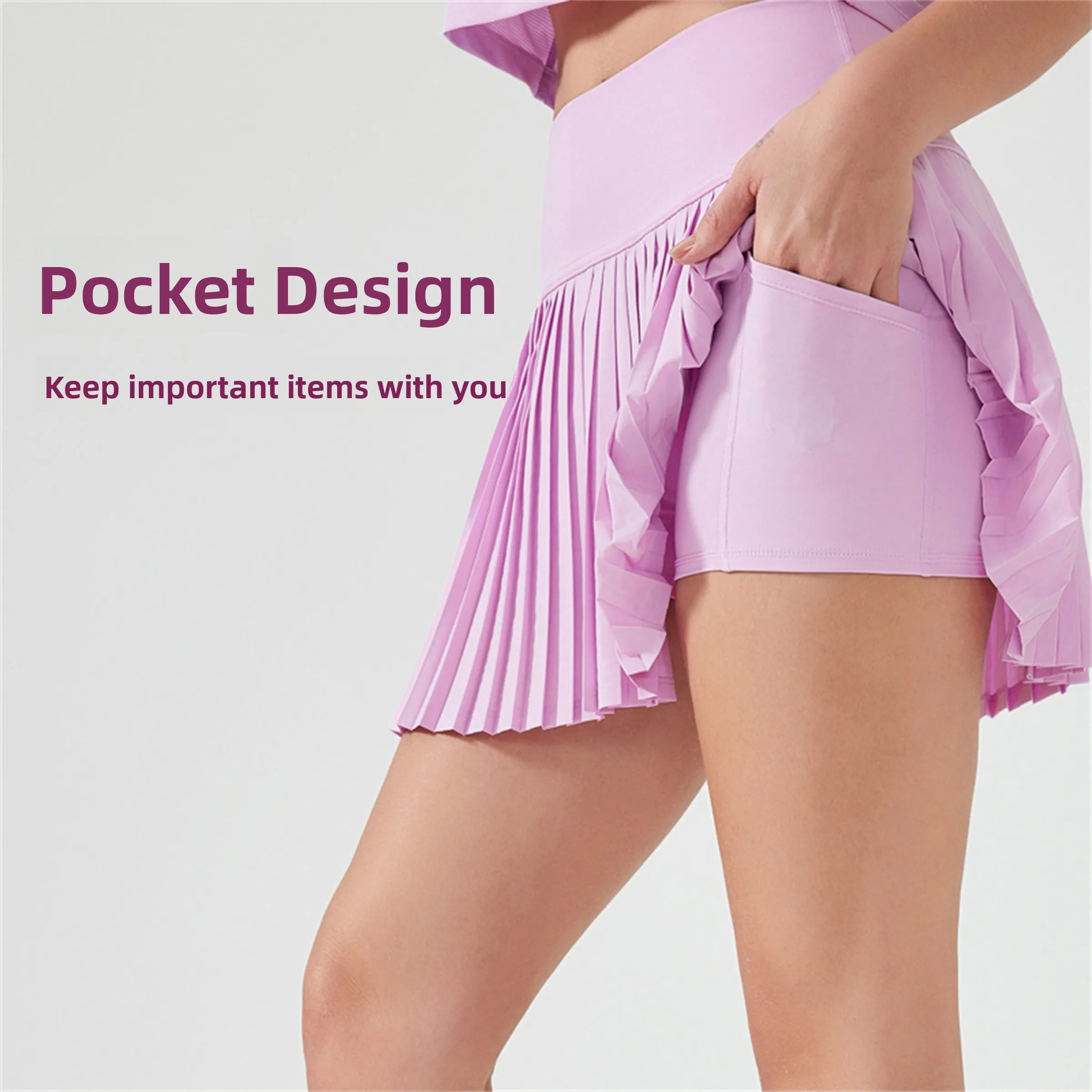 Rok Tenis Wanita dengan Celana Se Rok Berlipat Faion Elastis Kaus Spor Panjang Seperempat Anti-ringan Panjang F ...