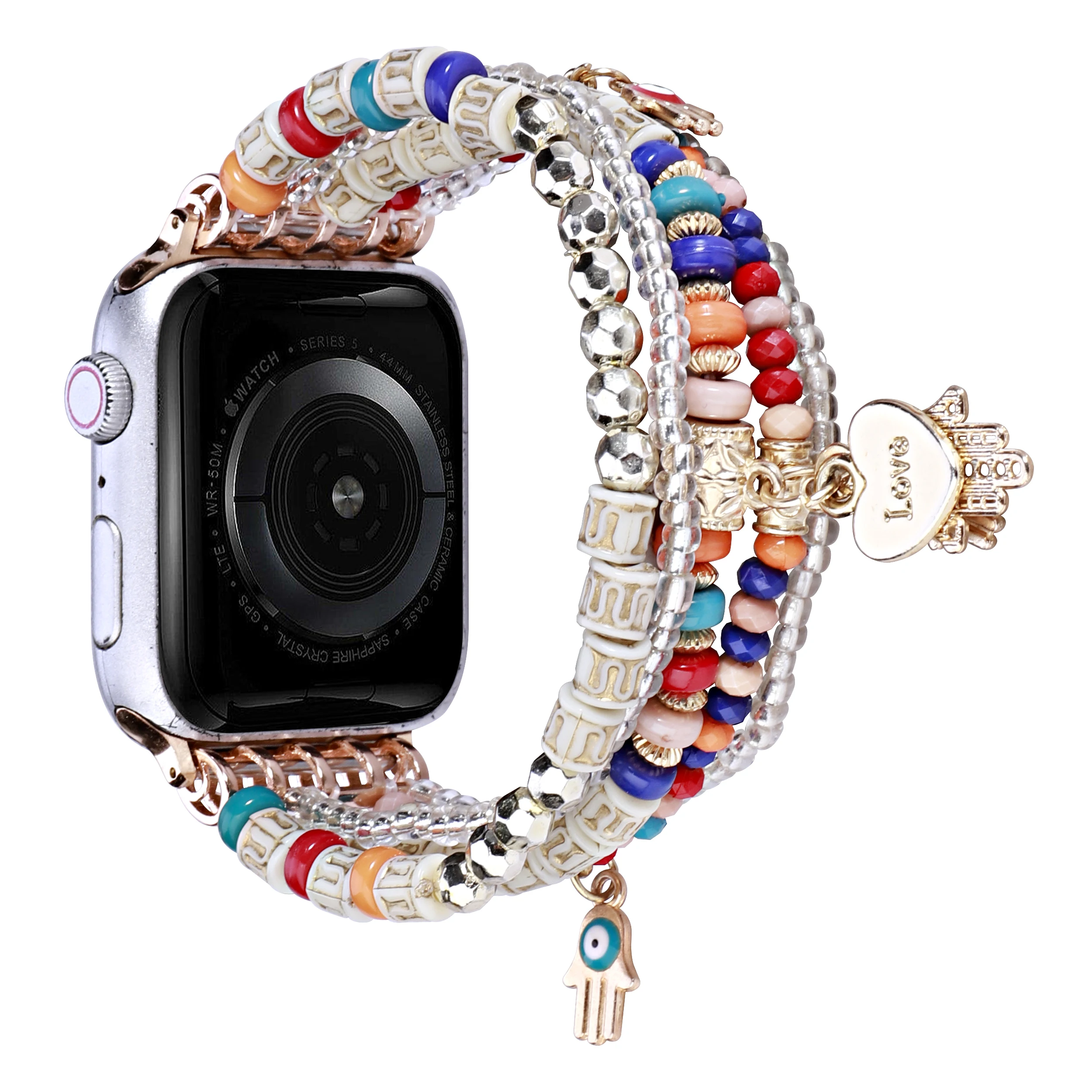 Beads Bracelet for Apple Watch Band 44 42 Color Beads Handmade Strap for Apple Watch 44 45mm Bohemian Bracelet Watch Accessories