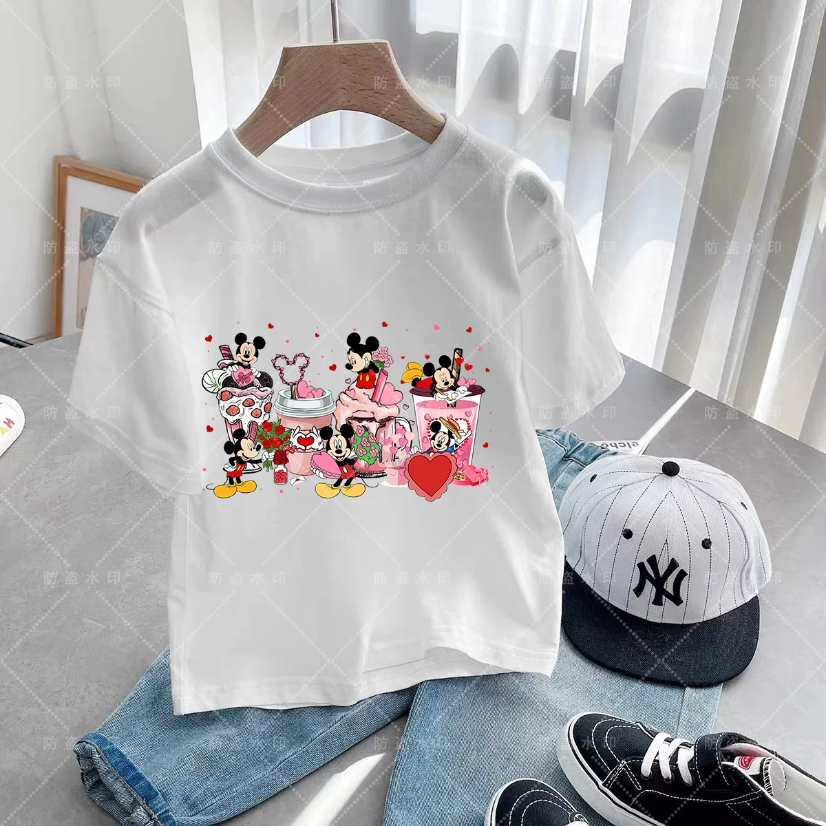 Kaus musim panas anak perempuan Disney T-shirt musim panas gambar cetak hewan kartun baju anak perempuan baju lengan pendek musim panas Kawaii baju anak lucu T-shirt