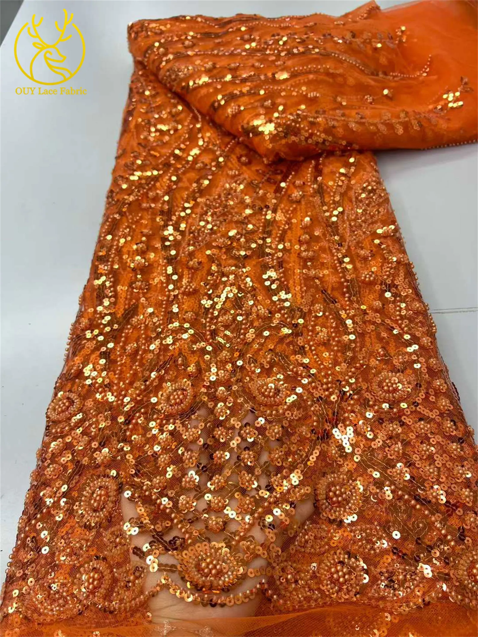 5 yardas de tela de encaje africana verde lima con lentejuelas y cuentas, encaje de tul con lentejuelas reales francesas 2026 para material de costura de vestidos de fiesta para mujer