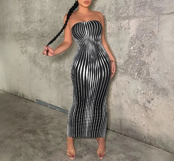 

Popular slim fit printed strapless dress for women, fashionable and sexy dress, new women's clothing for summer 2025