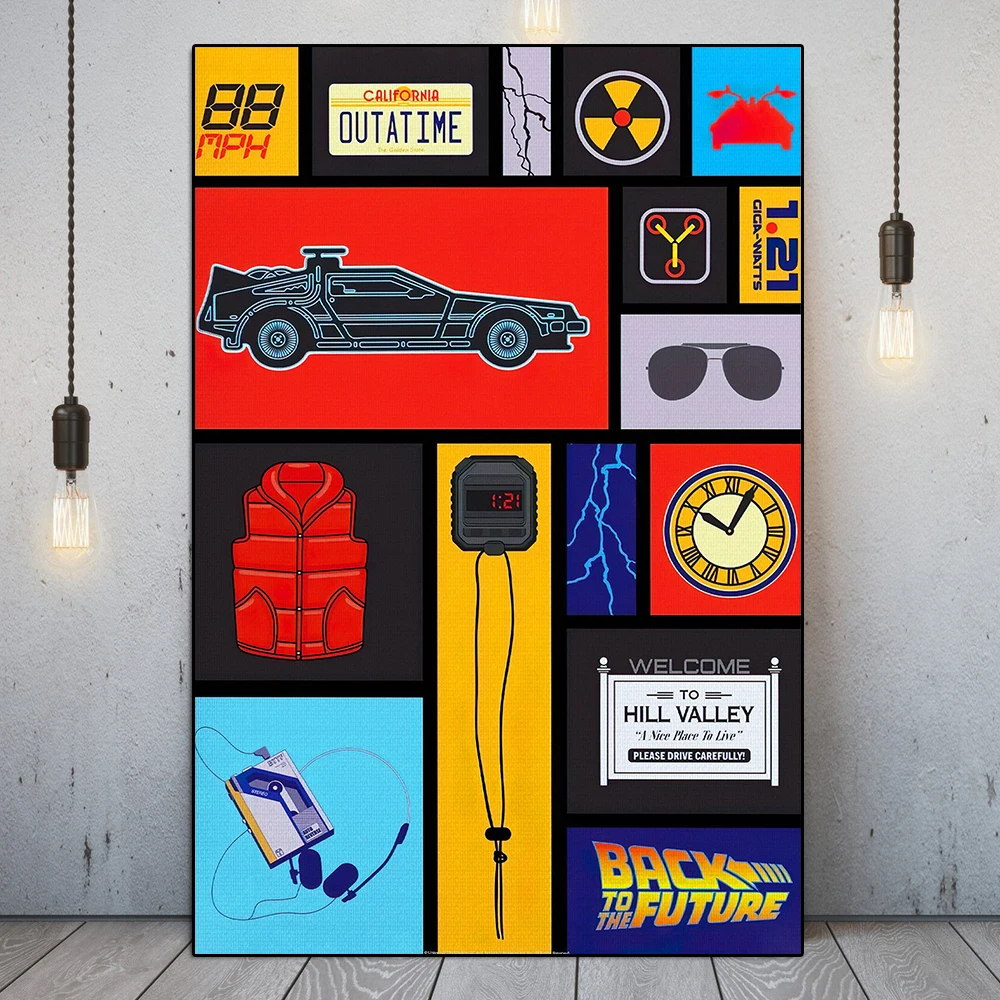 

Back To The Future Movie Cover Poster Racing Comic Graffiti Canvas Painting Luxury Sports Car Wall Art Picture Room Home Decor