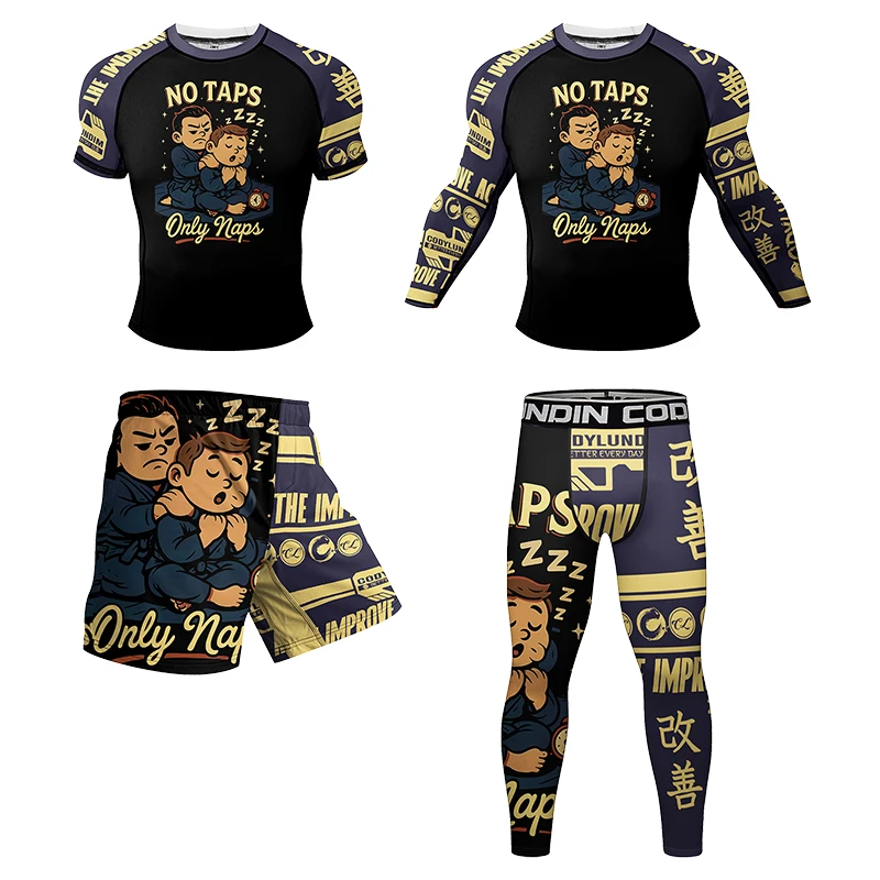 Cody Lundin Combat Sports Rashguard Sportsuits Men Brazilian Jiu-Jitsu MMA T-shirt Pant 4/Pcs Sets MMA Shorts Compression Wear