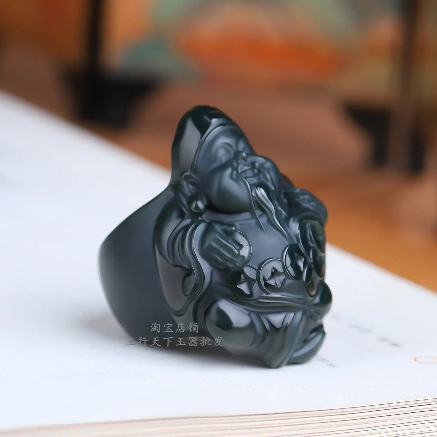 Xinjiang Hetian fine material God of Wealth wrench finger men and women ring God of Wealth ring natural sapp