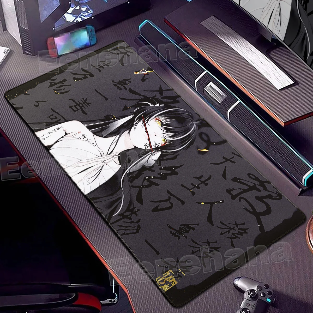 HD Black Mask Girl Mouse Pads Gaming Accessories Chinese Characters Office Punk Handsome Large Gamer Keyboard Non-slip Desk Mats
