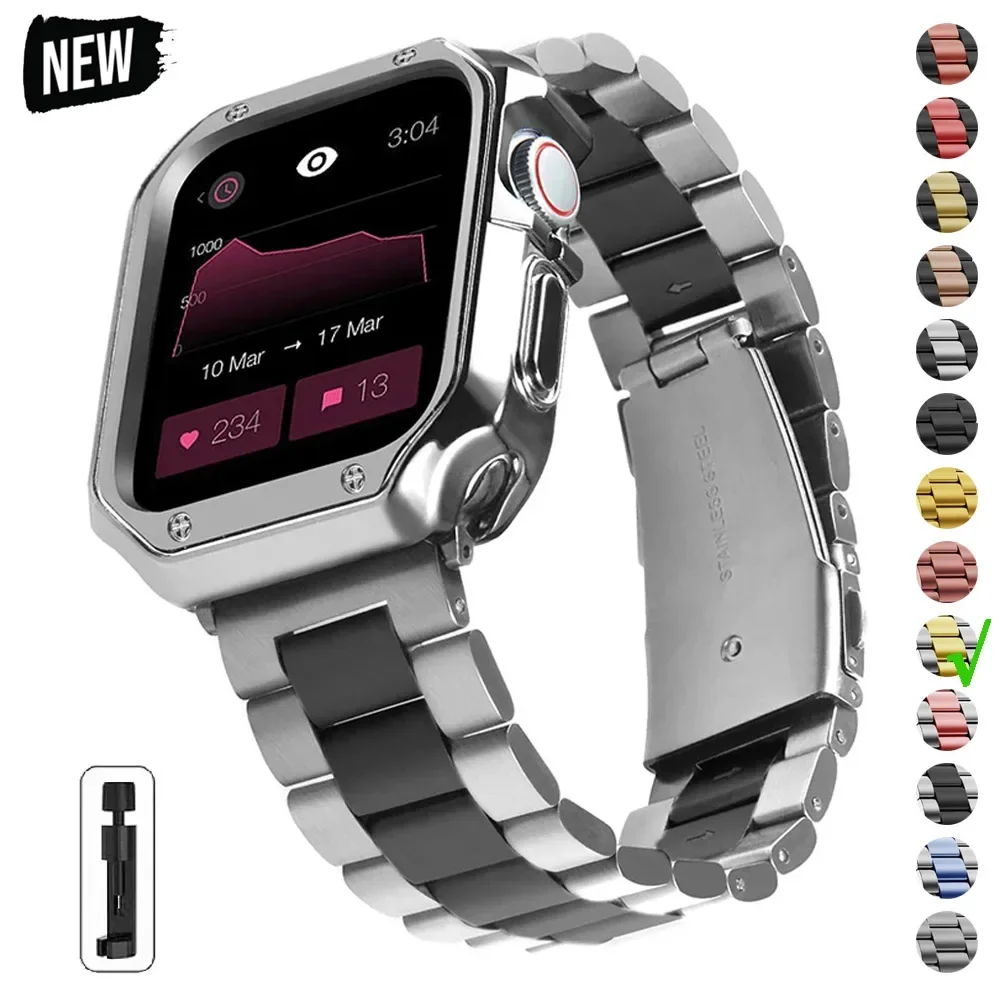 Stainless Steel Band+Case for Apple Watch Ultra2 Band 49mm 41mm 45mm 40mm 44mm 38mm 42mm TPU Cover Bracelet Series 9 8 7 6 SE 5