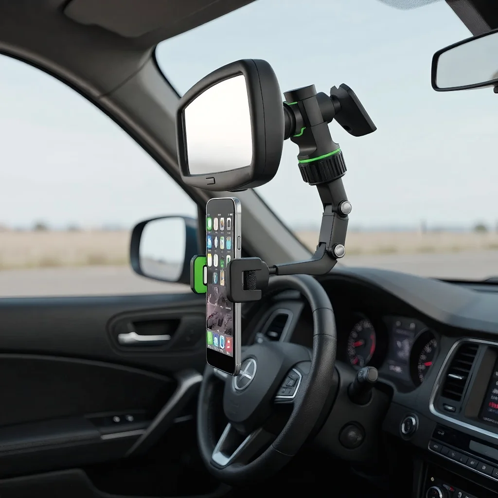 

360° Rotatable Car Phone Mount - Universal Rearview Mirror Holder with Multi-Angle Adjustment