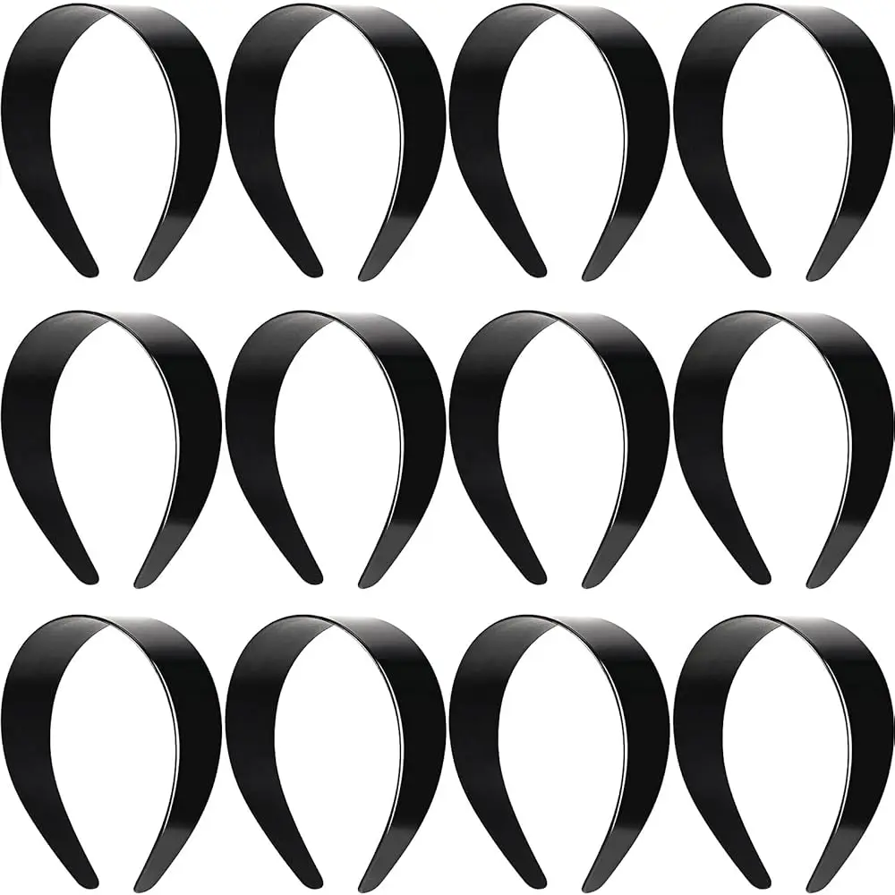 

12 Pieces Plastic Headbands Wide Hard Plain Craft Headband Plastic Hairband for DIY Hair Accessories Women(1.5 Inch,Black)
