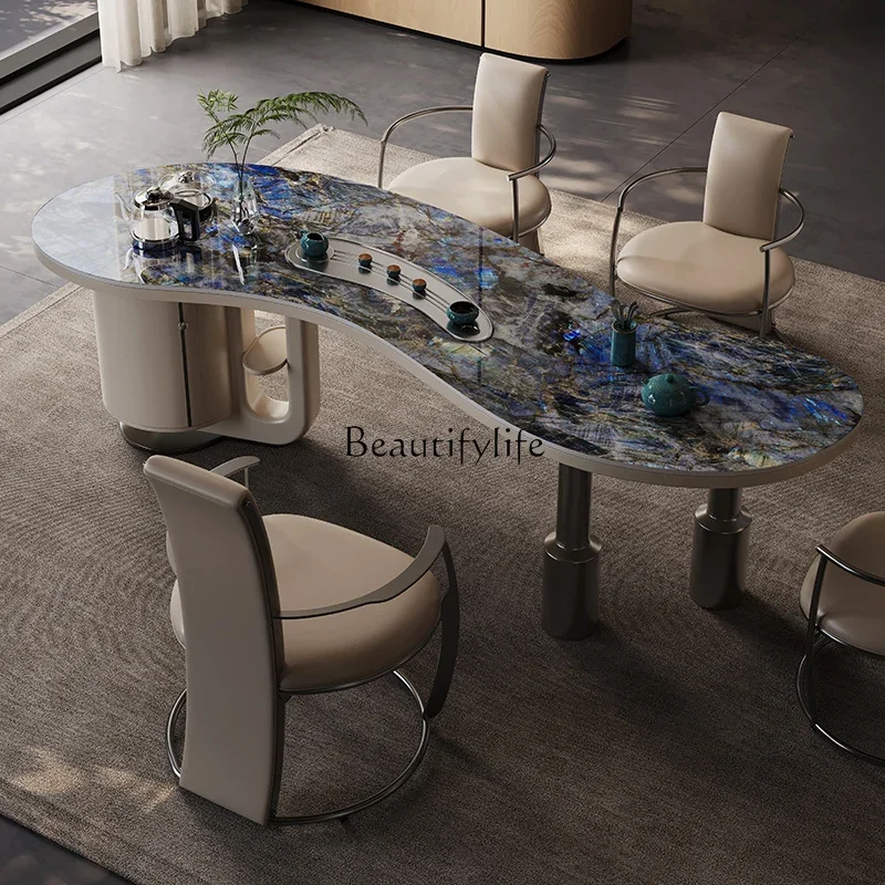 z.Italian minimalist balcony tea table luxury stone rock slab living room modern minimalist senior tea table