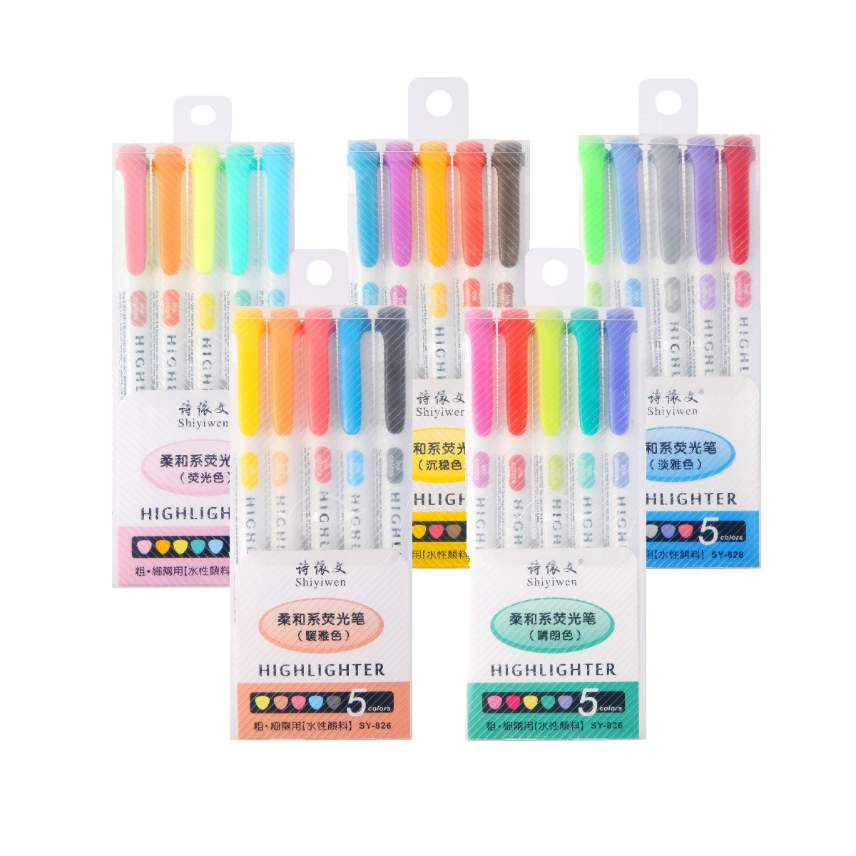 5box (25pcs) Double Headed Highlighter Pen Set Fluorescent Markers Highlighters Pens Art Marker Cute Kawaii Stationery Wholesale