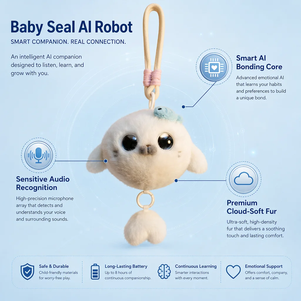 Cute Baby Seal AI Companion Robot Plush Smart Audio Recognition Interactive Emotional Support Stuffed Toy Holiday Birthday Gift