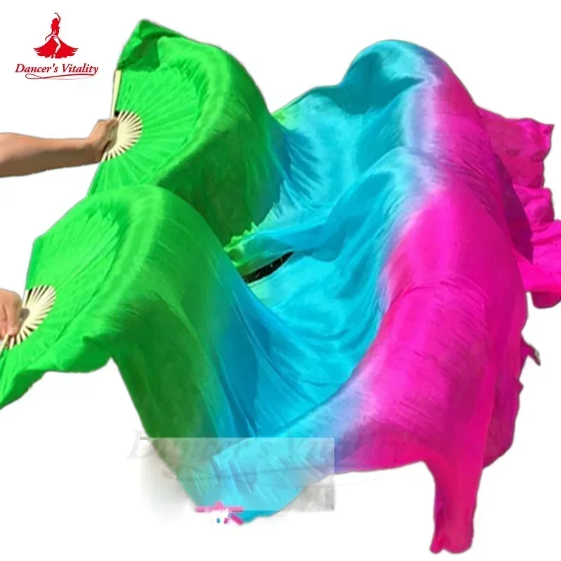 Belly Dance Accessories Black Belly Dance Dyed 100% Pure Natural Silk Fan Veils for Belly Dance Performance Women's Fan A pair