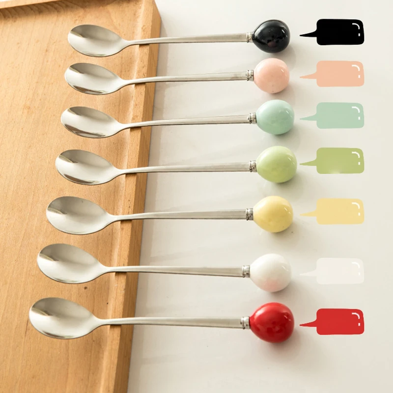 Stainless Steel Spoon Cute Ball Coffee Spoon Ice Cream Dessert Tea Stirring Spoon For Picnic Kitchen Accessories