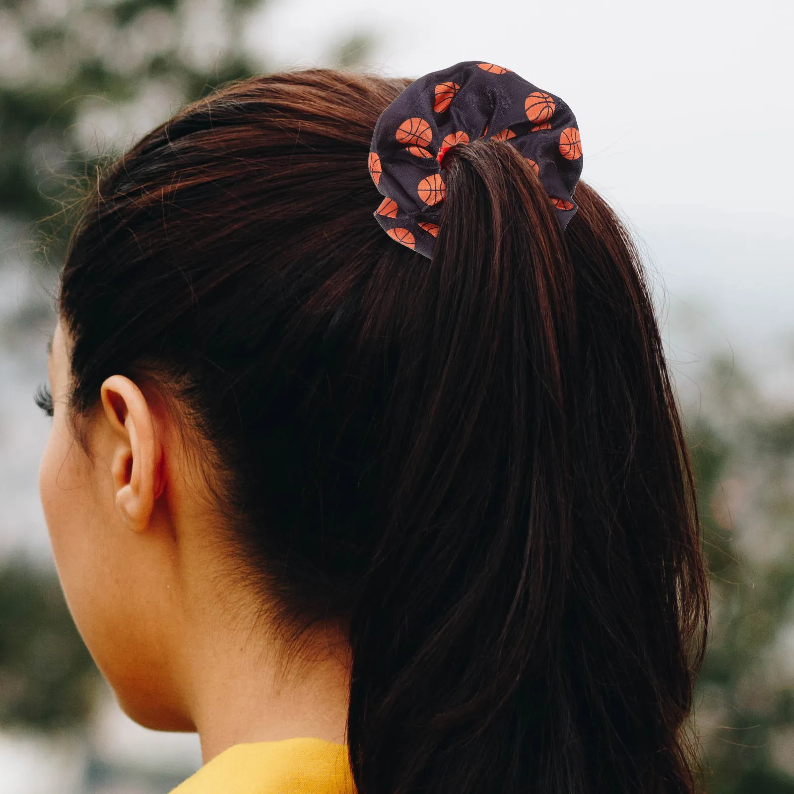 4Pcs Basketball Design Scrunchies Gentle Hair Bands for Sporty Ponytail Holders Fashionable Wristwear Daily Use
