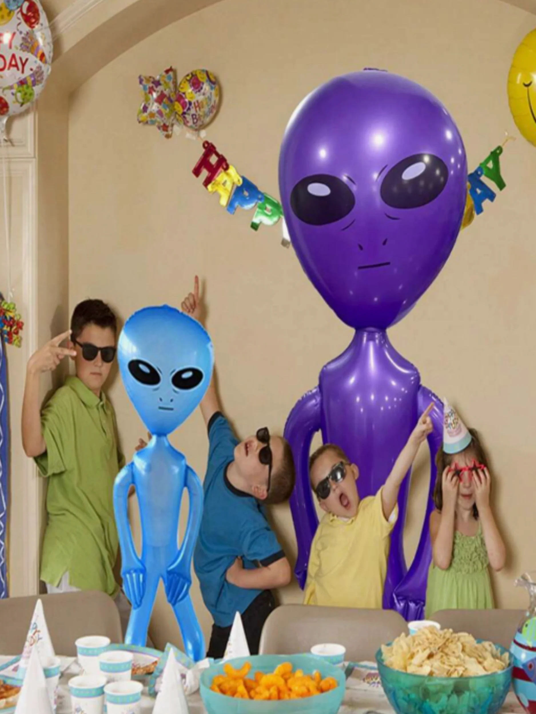 TYFYO 1pc 63/33 pulgadas decoraciones alienígenas inflables, globos alienígenas inflables para fiesta en la piscina, cumpleaños, Halloween