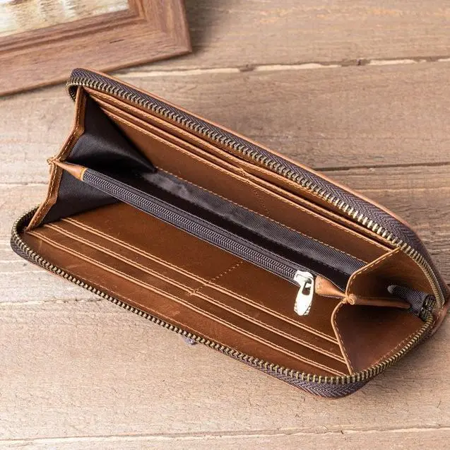 1098 Male and Female Crazy Horse Leather Long Wallet, Genuine Leather, Pure Top Layer Cowhide, Retro Wallet