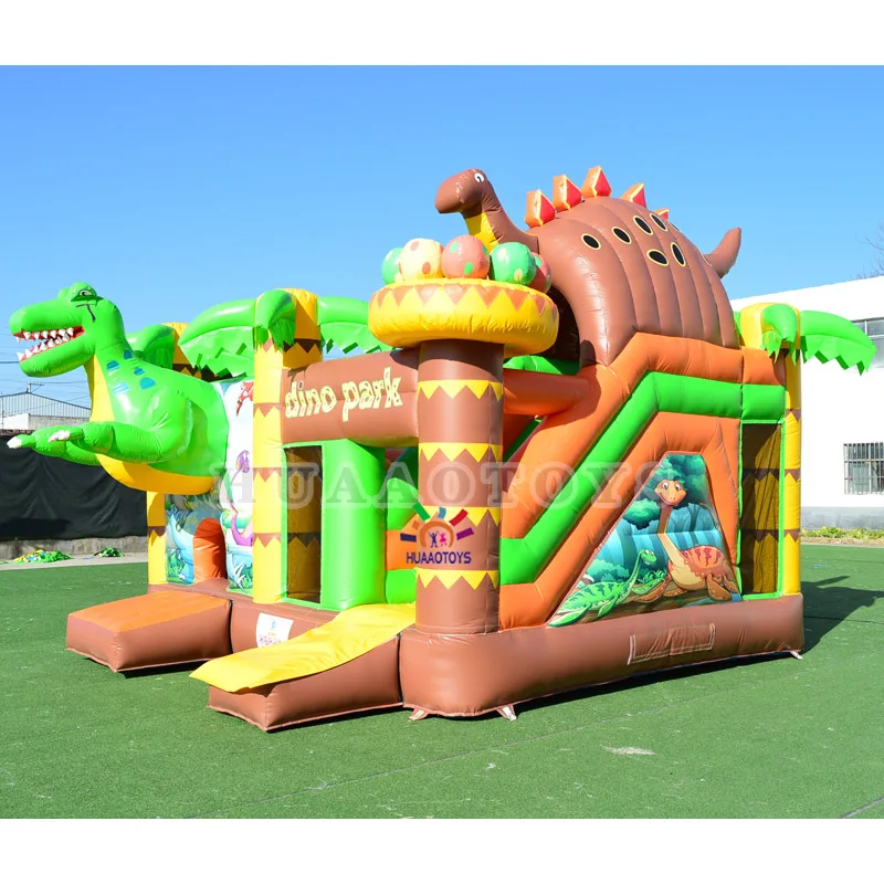 ปราสาทกระโดดสวนไดโนพองยอดนิยมปราสาท Bouncy Bouncer Slide Combo เกมกลางแจ้งสําหรับเด็ก