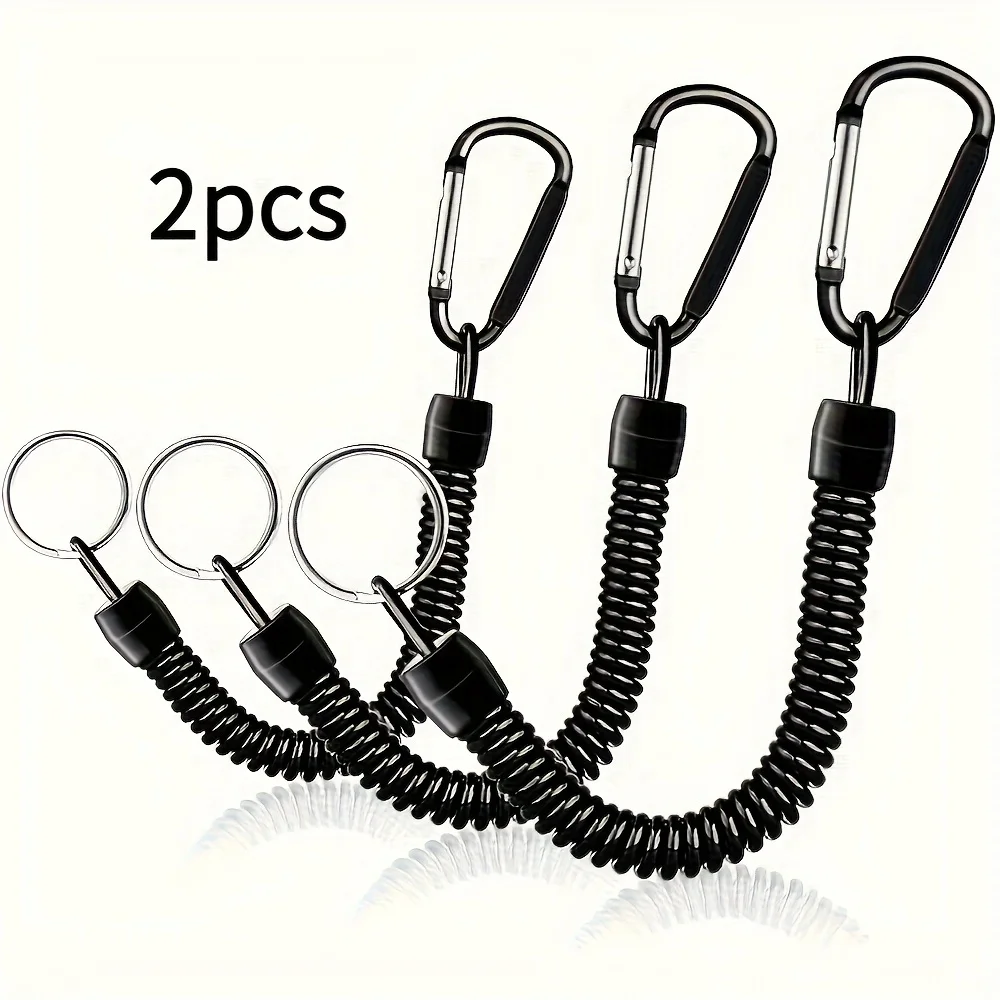 2pcs Black Elastic Spiral Keychain Set – Anti-Loss, Retractable Outdoor Loop – Portable, Outdoor Essential