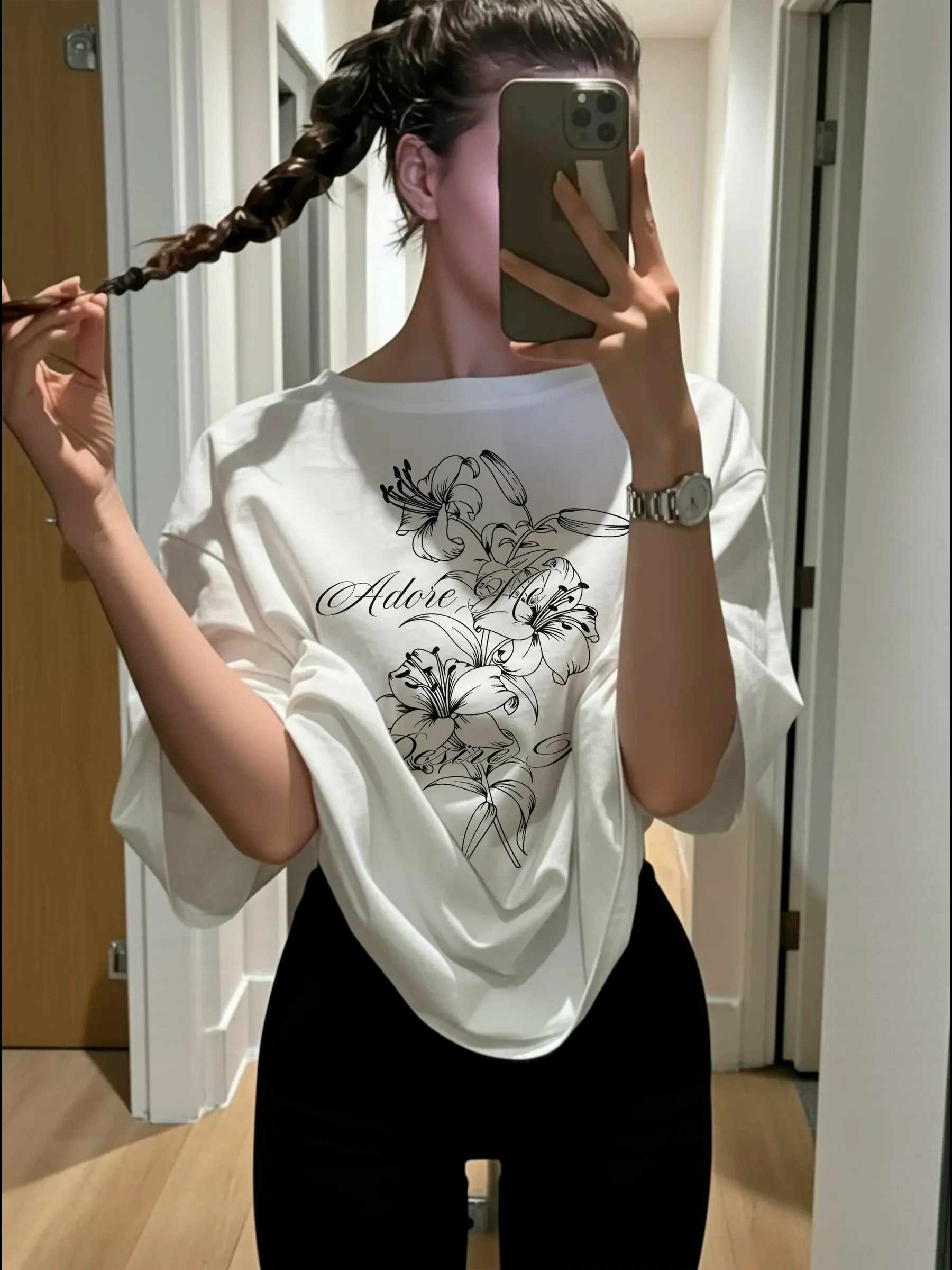 Adore Me Floral Illustration Prints T-Shirts Cotton Womens Summer Short Sleeve T Shirt Soft Oversized Tops Casual O-Neck Tees
