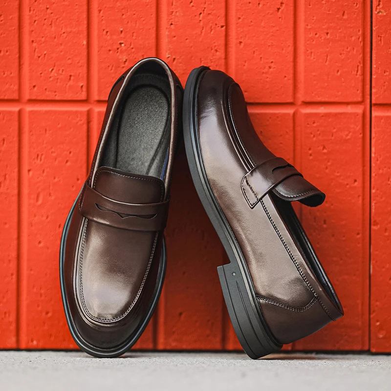 New Arrival Men's Loafers Slip-on Thick-soled Casual Shoes Handmade Leather Driving Shoes Handcrafted Walking Business Footwear