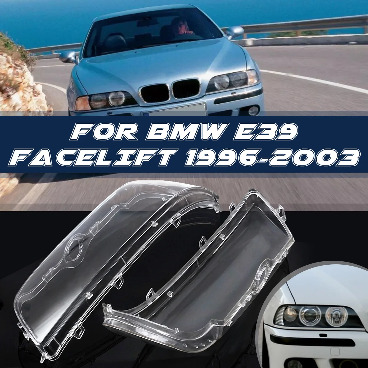 Pair Car Headlight Cover Shell Headlight lamp Glass Lens Kit For BMW E39 Facelift 1996-2003 2002 2001 #63128375301 63128375302