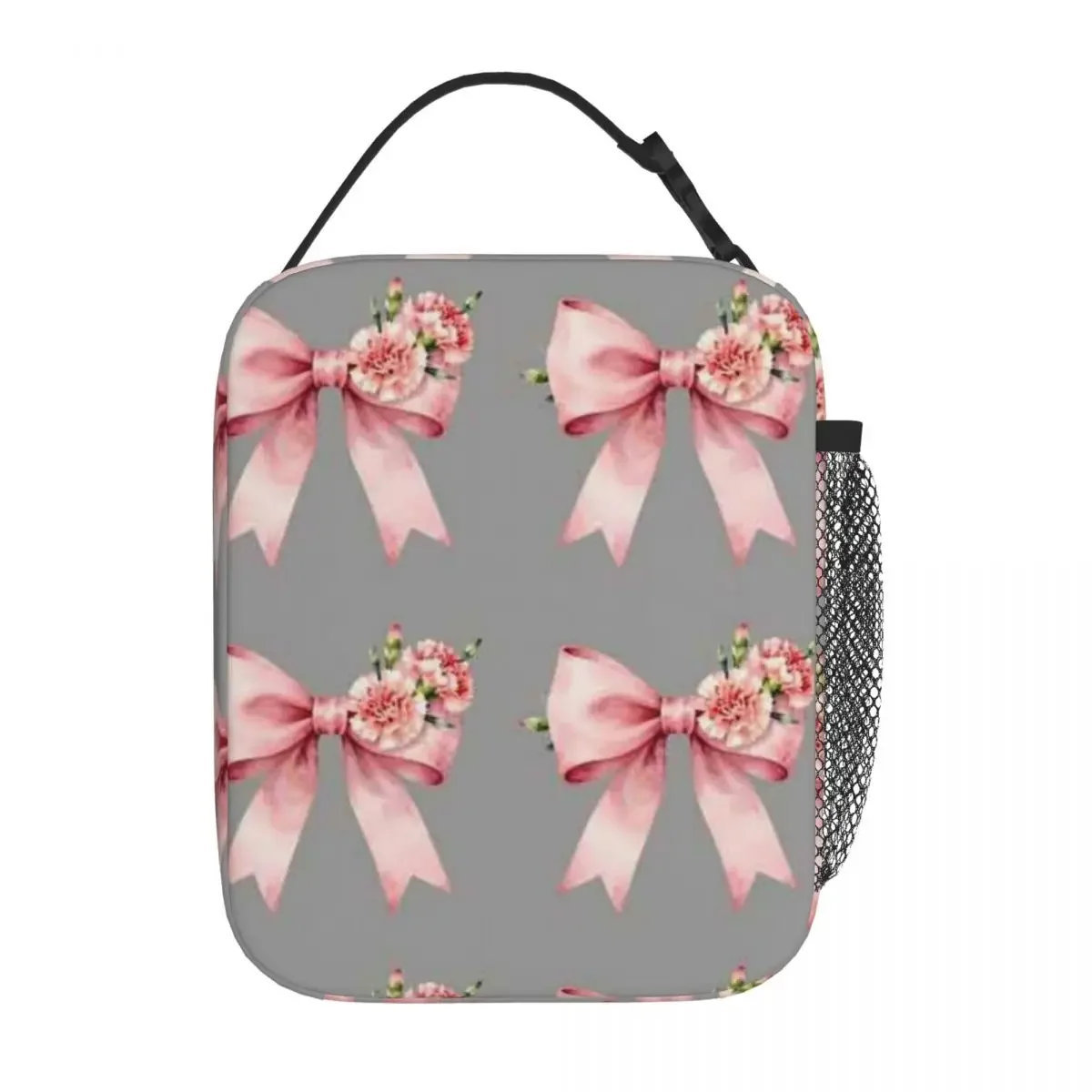 Bestselling Pink Coquette Ribbon Flowers Shoulder Style Picnic Lunch Bag Hospital Visiting Thermal Tote