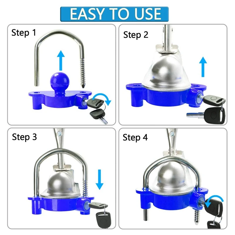Universal Trailer Ball Tow Hitch Lock Adjustable,Heavy-Duty Steel,Fit For Towing Caravan Trailer Security, Blue