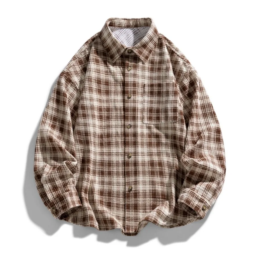 2026 New Streetwear Casual Retro Plaid Shirt Loose Fit Comfortable Oversized Shirt Jacket