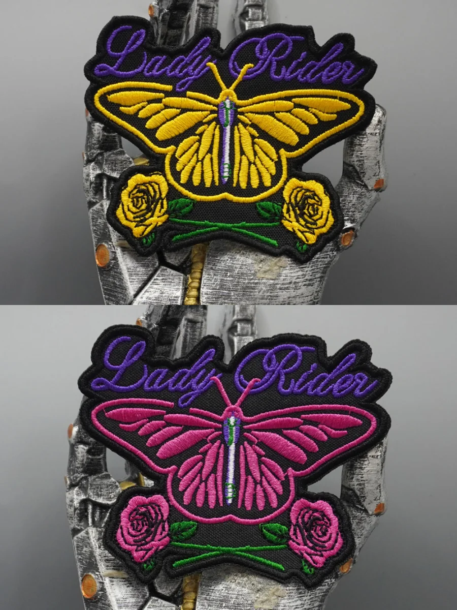 LADY RIDER Schmetterling Bestickte Aufnäher, Applikation zum Aufnähen, Punk-Biker-Band Rock-Kleidung Abzeichen, Klettverschluss oder zum Aufbügeln – Detail 1