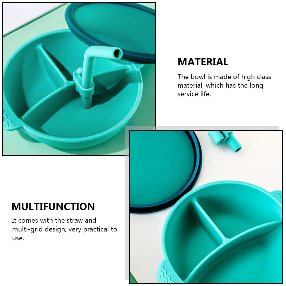 

1 set 1 Set Baby Training Eating Bowl Dual Handles Straw Design Non-Slip Suction Base Infant Food Bowl Kids Tableware
