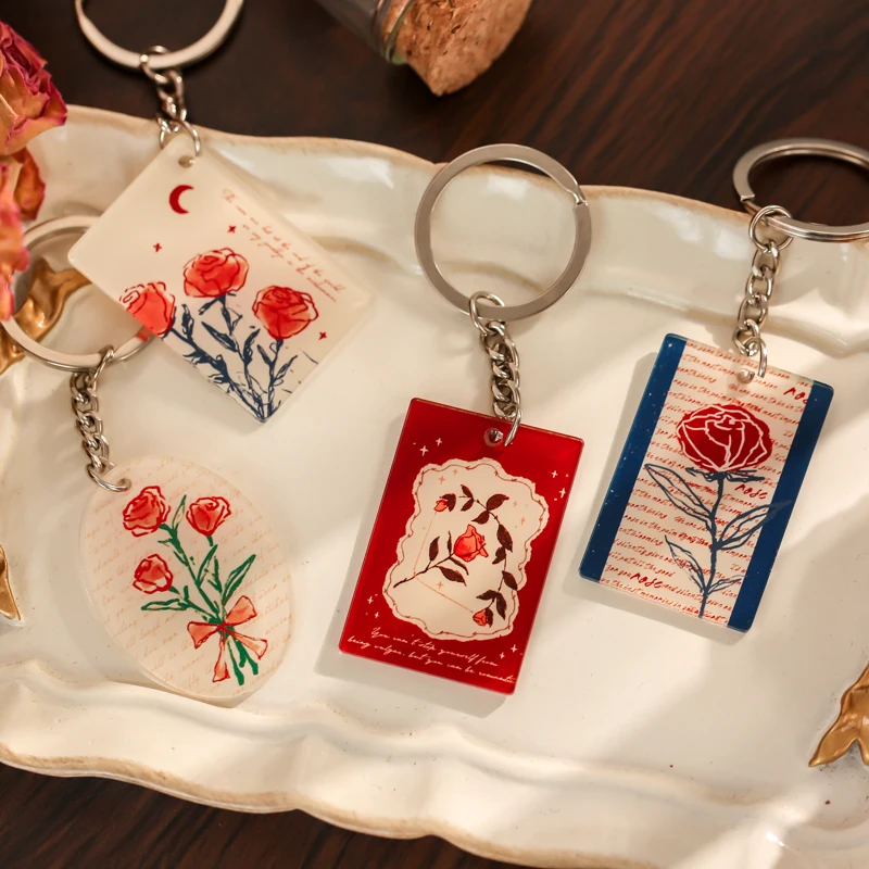 

Rose epic romantic high-end literary acrylic key chain car key chain creative school bag pendant key manager