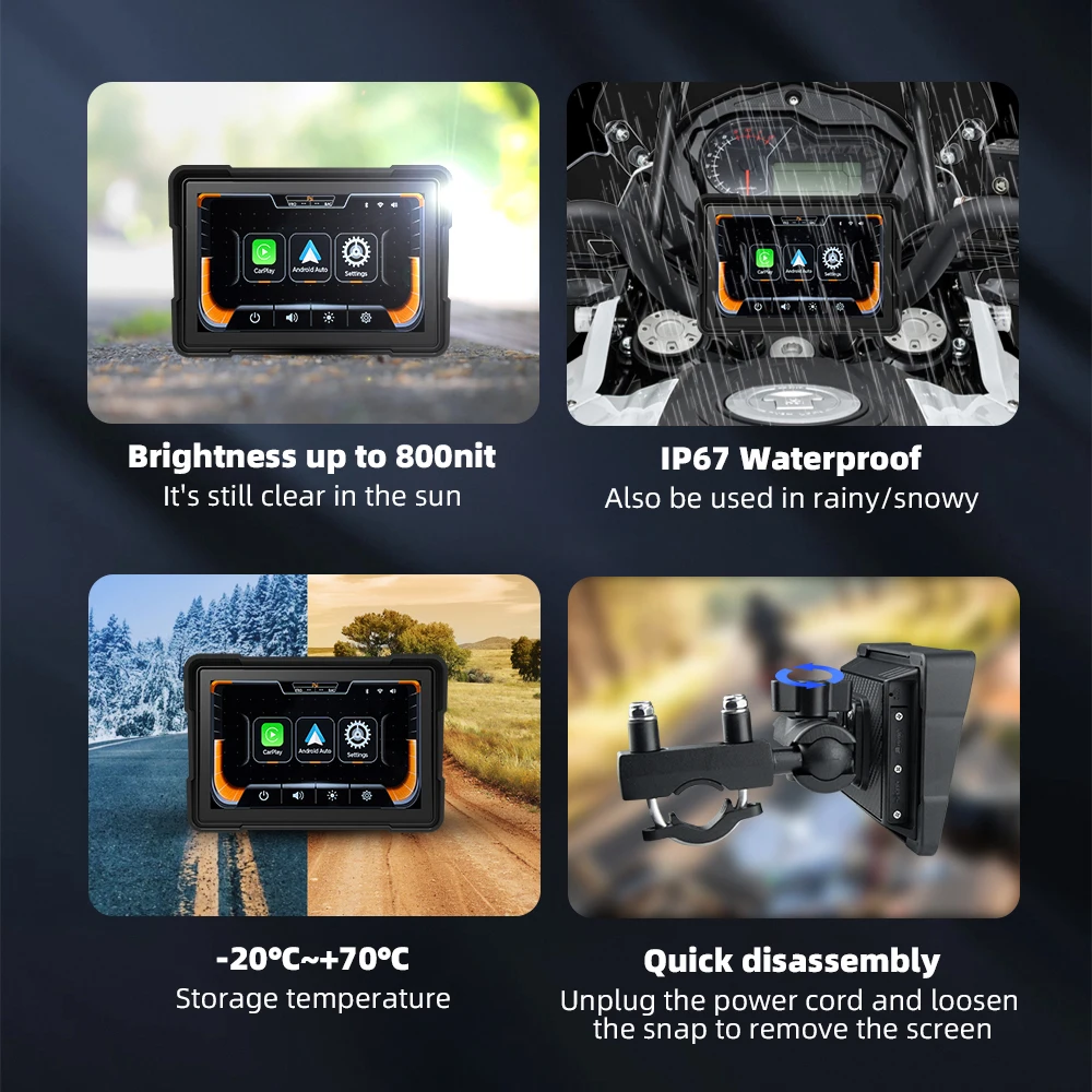 EKIY 5.0 بوصة لاسلكية CarPlay Moto Android Auto Portable Digital Motorcycle Dashboard GPS Moto شاشة عرض الملاحة TPMS #6