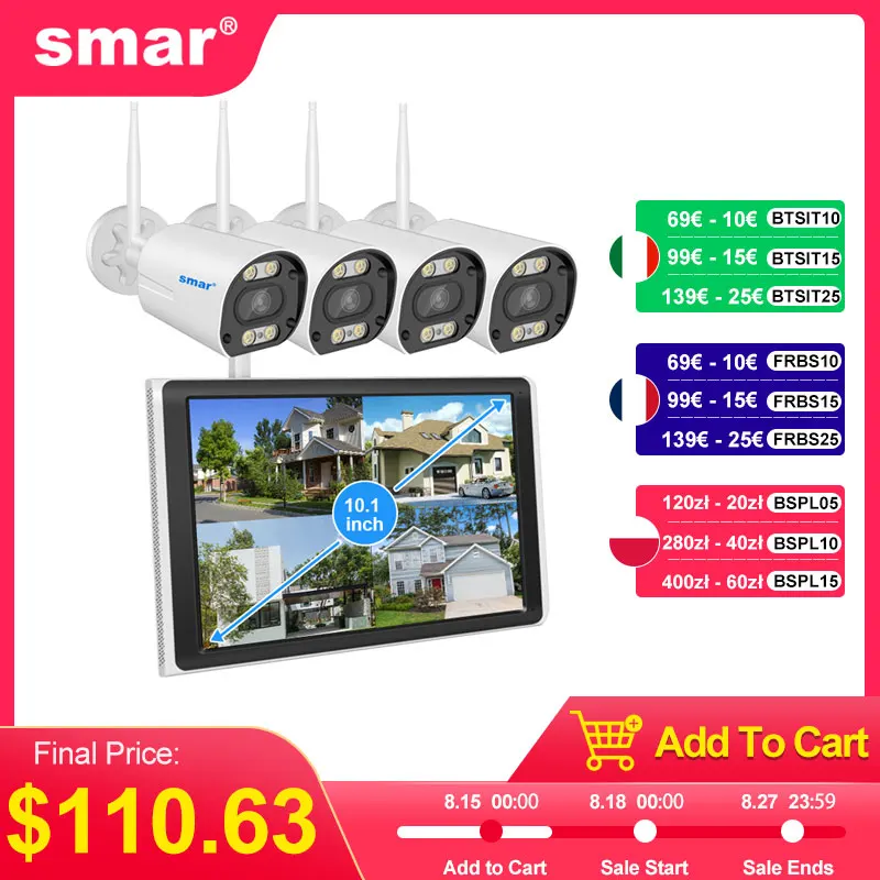 

Комплект Wi-Fi Smar 5MP/3MP Ai Face Detect Полноцветное видение IP-камера Набор 8-канальный NVR 10.1 ЖК-дисплей Беспроводная система видеонаблюдения