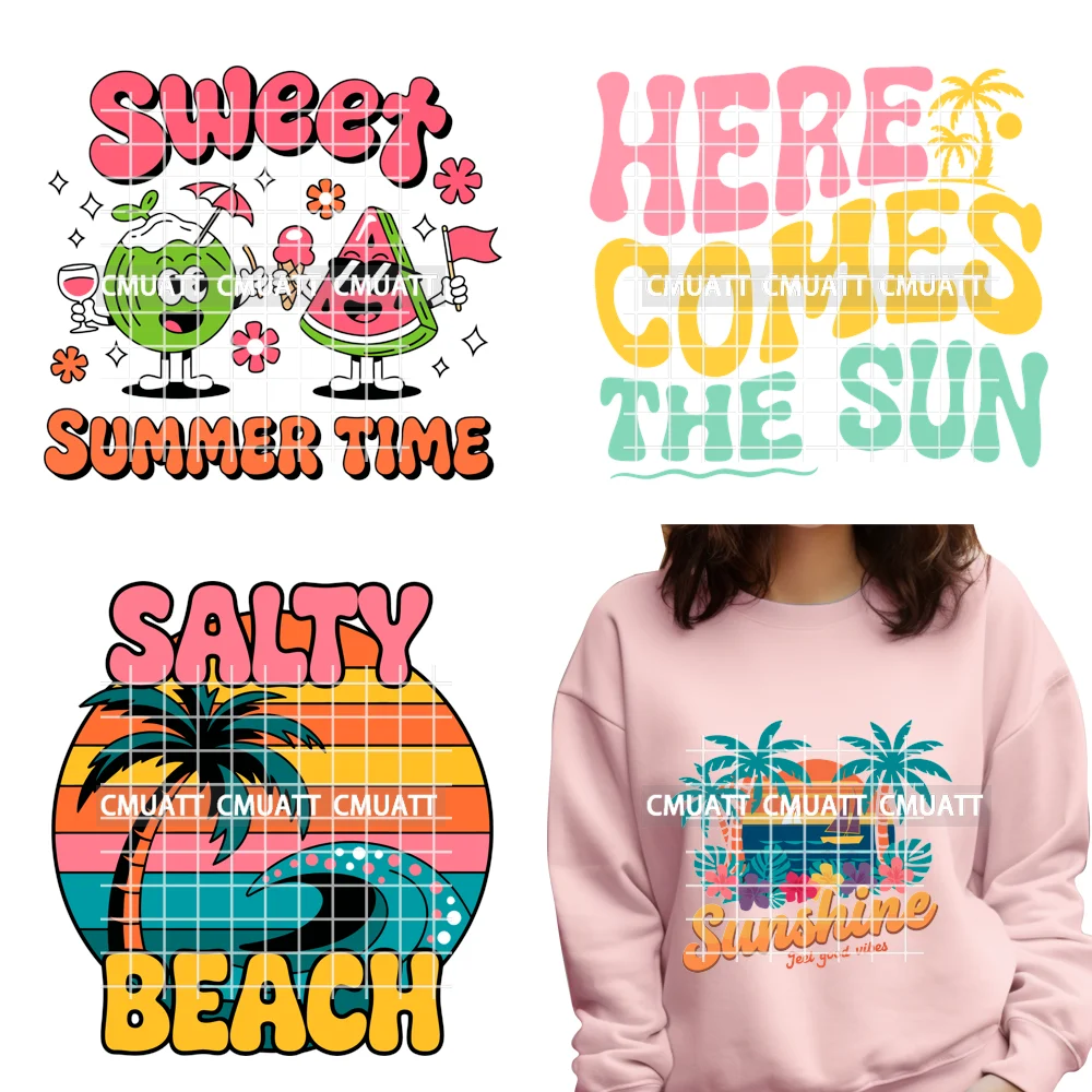 

Sweet Summer Time Salty Beach Sunshine Tropical Plant Iron on DTF Transfer Printing Washable Stickers Ready to Press for Clothes