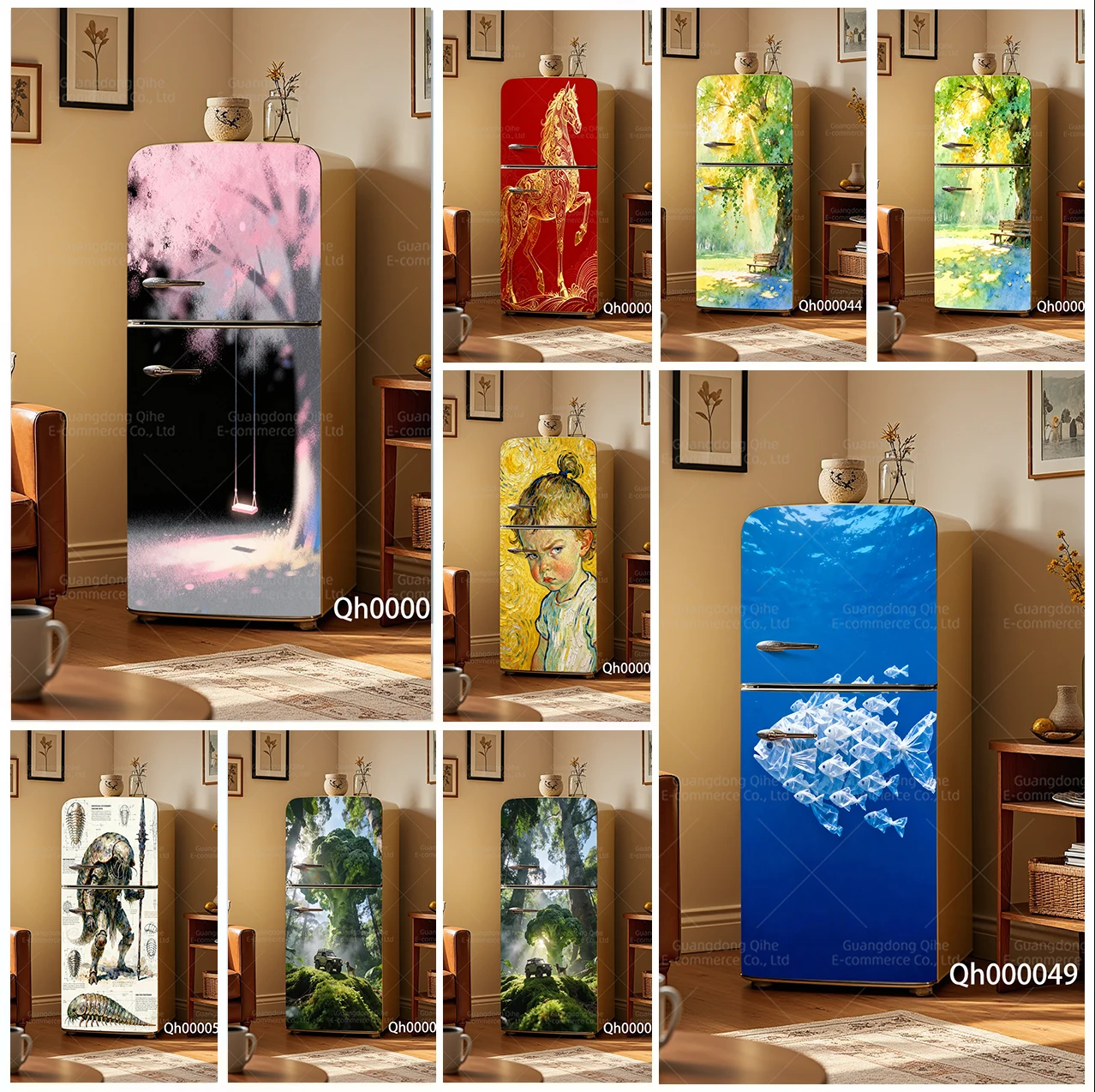 

Dreamy Cherry Blossom Swing, Marine Life , Primitive Rainforest PVC Fridge Stickers - Waterproof Wear-Resistant Home Decor