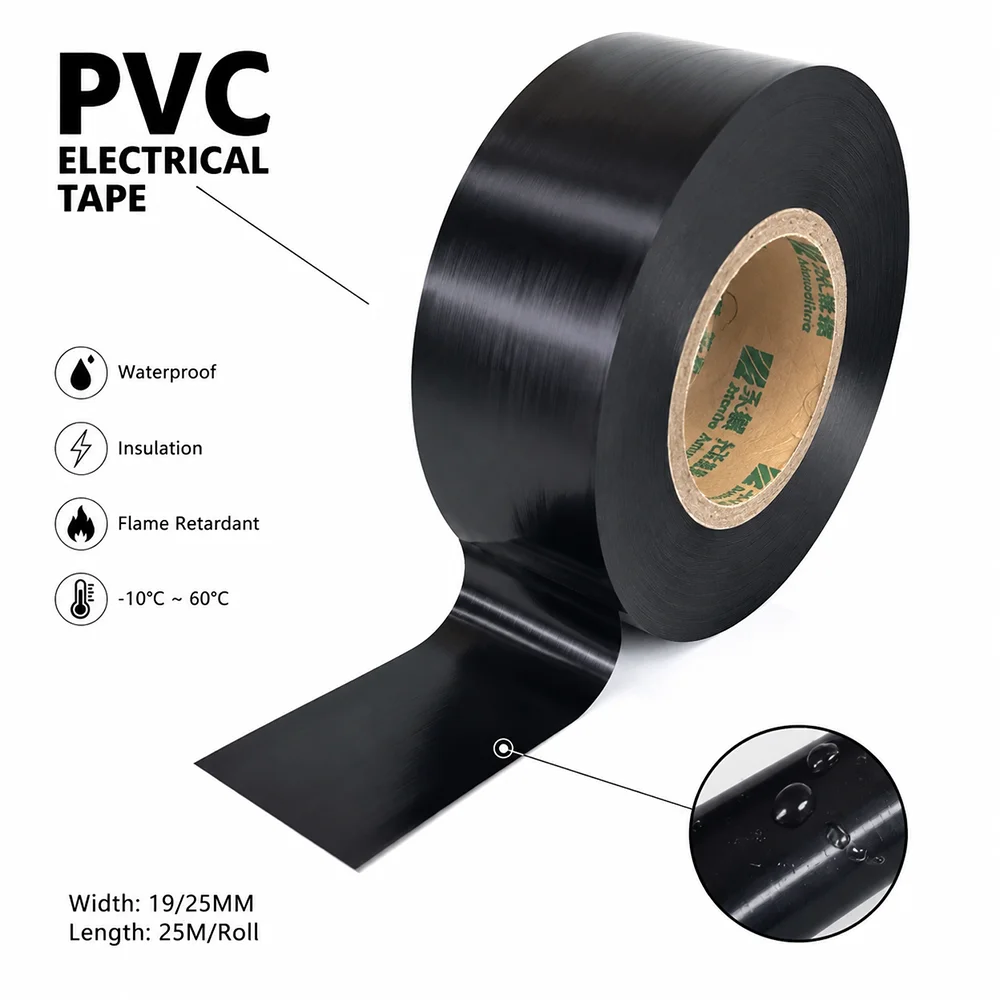 1/3/5 Rolls PVC Tape Width 19/25 MM X 25 M Flame Retardant and Voltage Resistant/Waterproof Winding Tape for Wires
