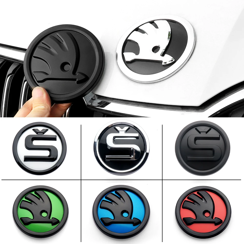 80/90/100mm Car Front Hood Logo Replacement Sticker Trunk Badge For Skoda S Logo Octavia Mk3 Fabia 2 Superb 2 Kamiq Kodiaq VRS