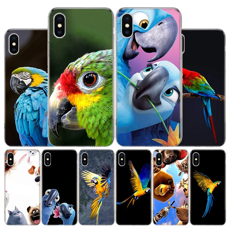 Funny Parrot Blue Color Phone Case For Apple iphone 16 15 14 13 12 11 Pro Max SE X XS XR 7 + 8 Plus Print Soft Cover Fundas 15 +