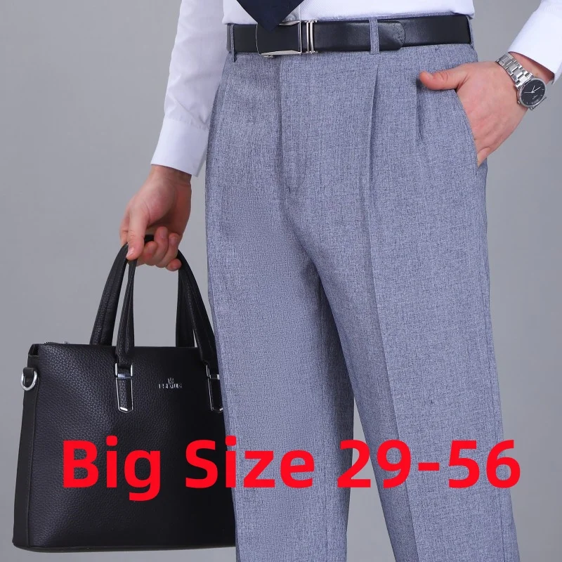 Pantalones de Traje de Cintura Alta con Doble Pliegue para Hombre, Pantalones de Vestir Formales para Primavera/Verano, Tallas 29-50, 52, 54, 56