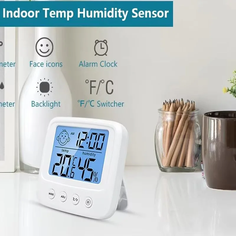 Indoor Thermometers Digital Hygrometer Room Thermometer and Humidity Gauge with Clock Humidity Temperature Function Electronic